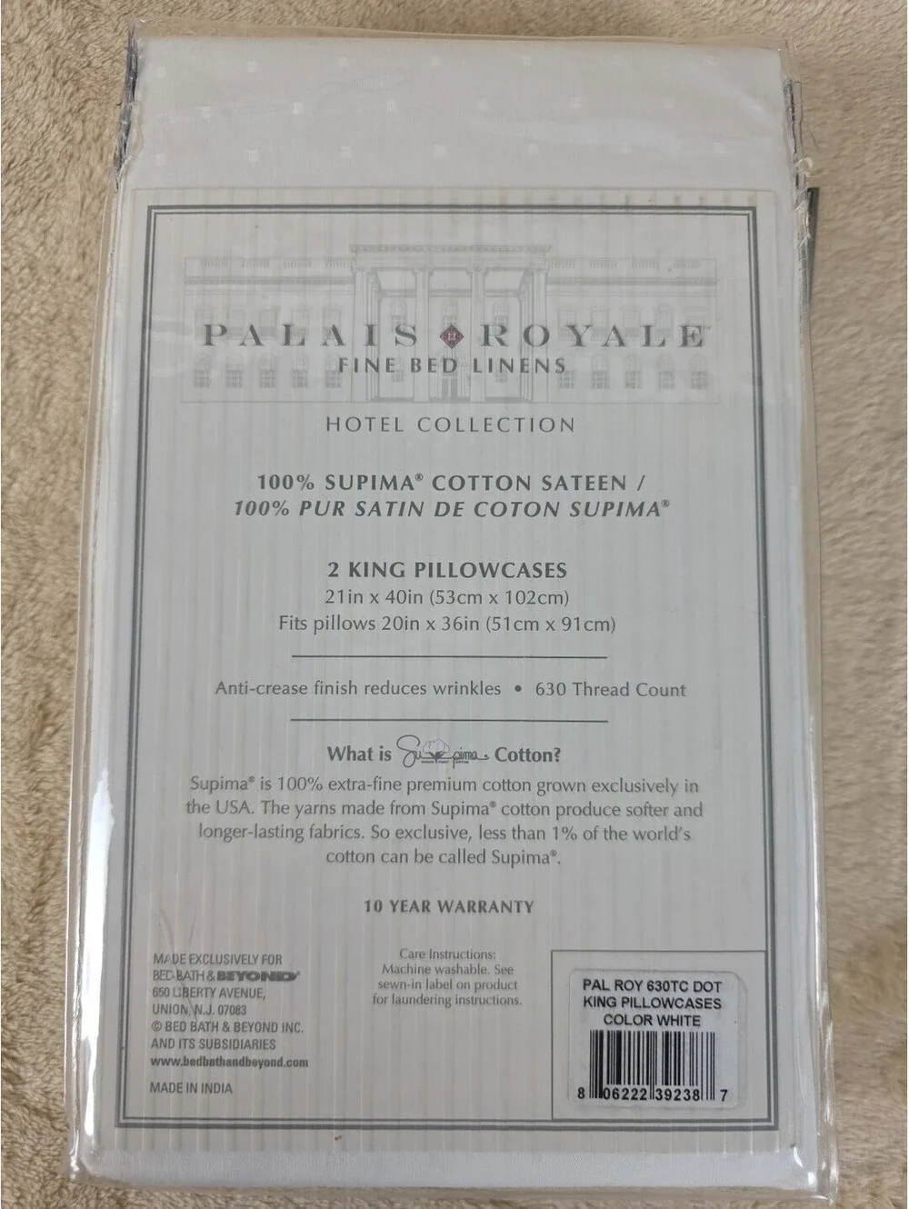Palais Royale Hotel Collection 680 TC 100% Supima Cotton Pillowcase Set 2 King